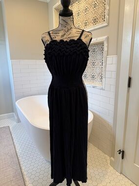 Rebecca Taylor navy Smocked jumpsuit with Ruffle Bodice Detail NAVY